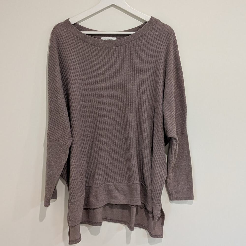 Oversized Taupe Lightweight Ribbed Sweater (L) Cozy Normcore Soft Girl Neutral